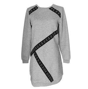 Mark. Dress Quilted‎ Stretch Gray Metal Hook Accents Pull=On Size SP 4-6